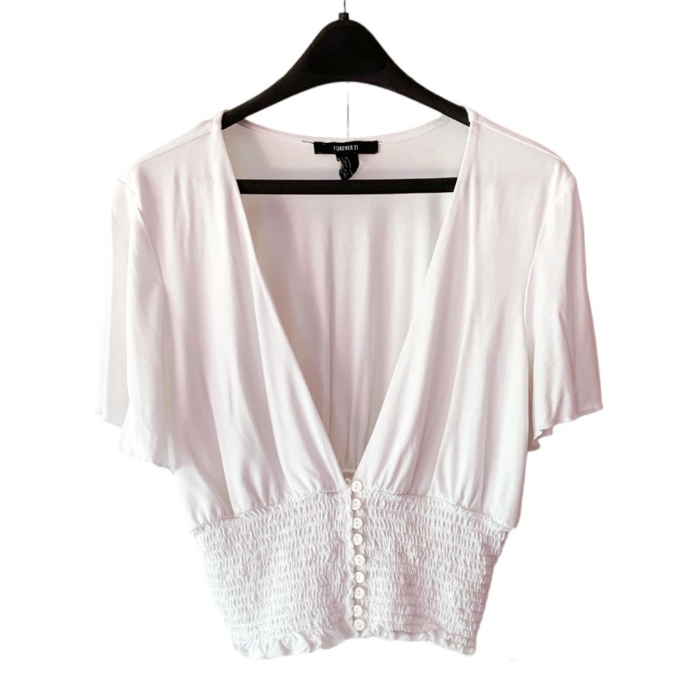 Forever 21 White Plunge Crop top with Scrunch Waist, SIZE MEDIUM